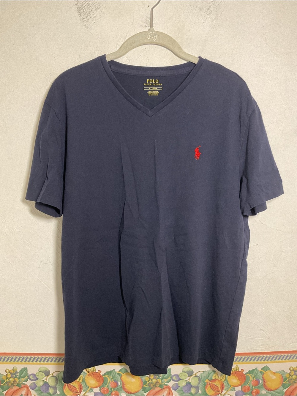 Polo Ralph Lauren Mens Classic Fit V Neck T Shirt Navy Blue Red Pony Size M